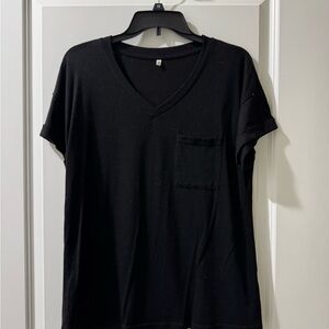 Black V-Neck T-Shirt with Pocket